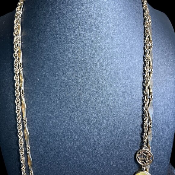 Vintage Sarah Coventry Yellow Brown Gold Tone Long Statement Necklace - Picture 6 of 9